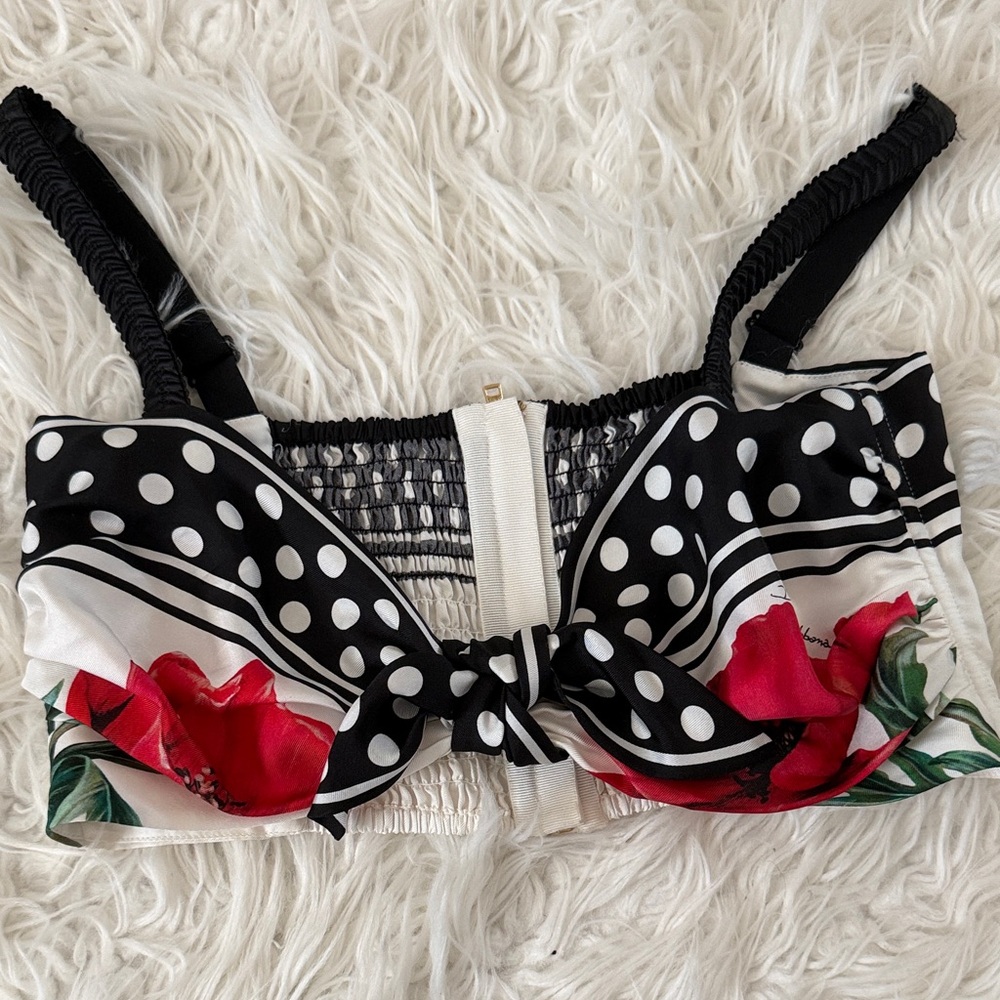 Authentic Dolce & Gabbana Black and White Polka Dot Floral Top